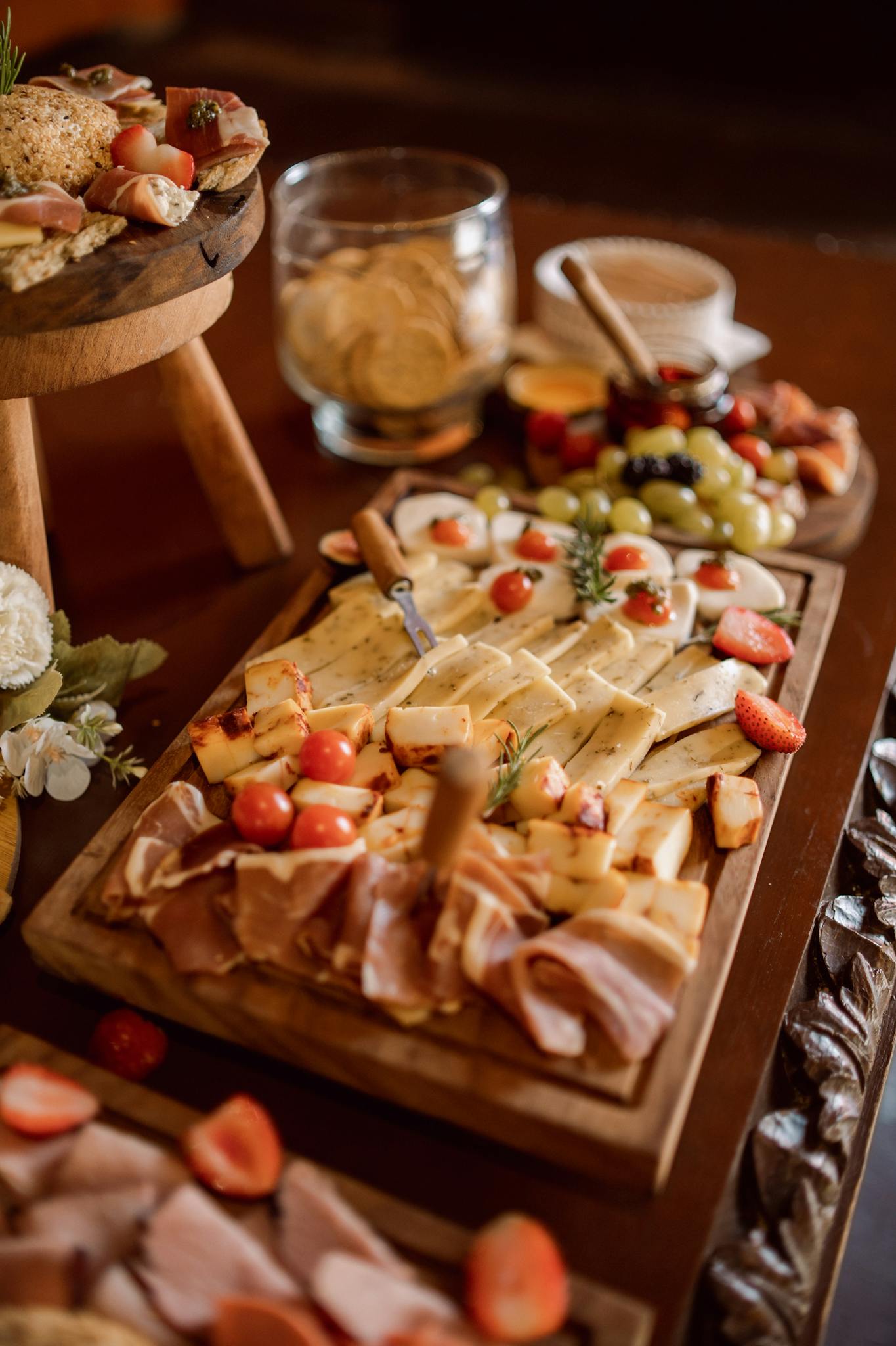 A gourmet cheese and meat platter beautifully arranged for events, perfect for weddings or gatherings.
